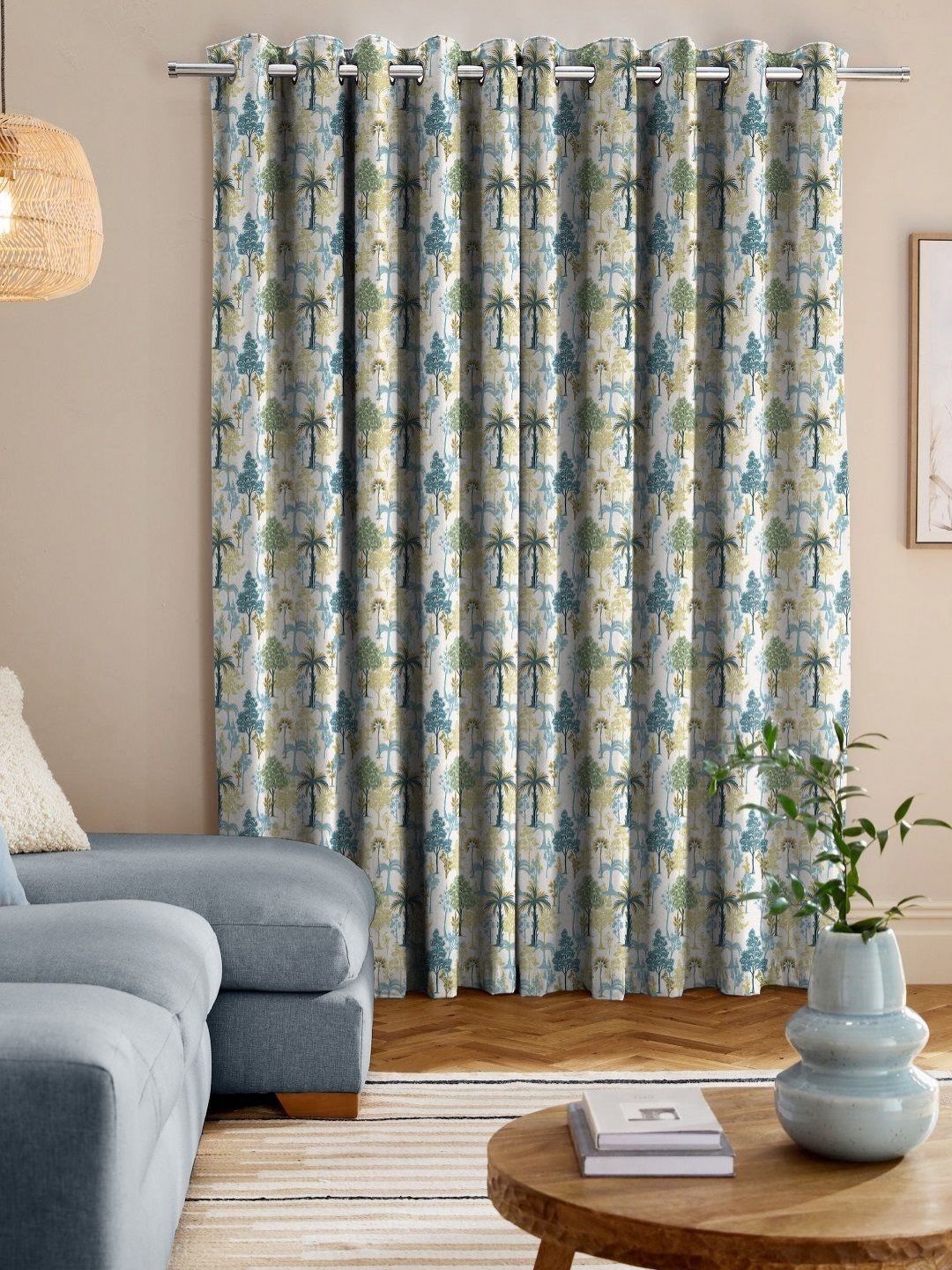 

CASABLEU Green & White 2 Pieces Floral Printed Door Curtains