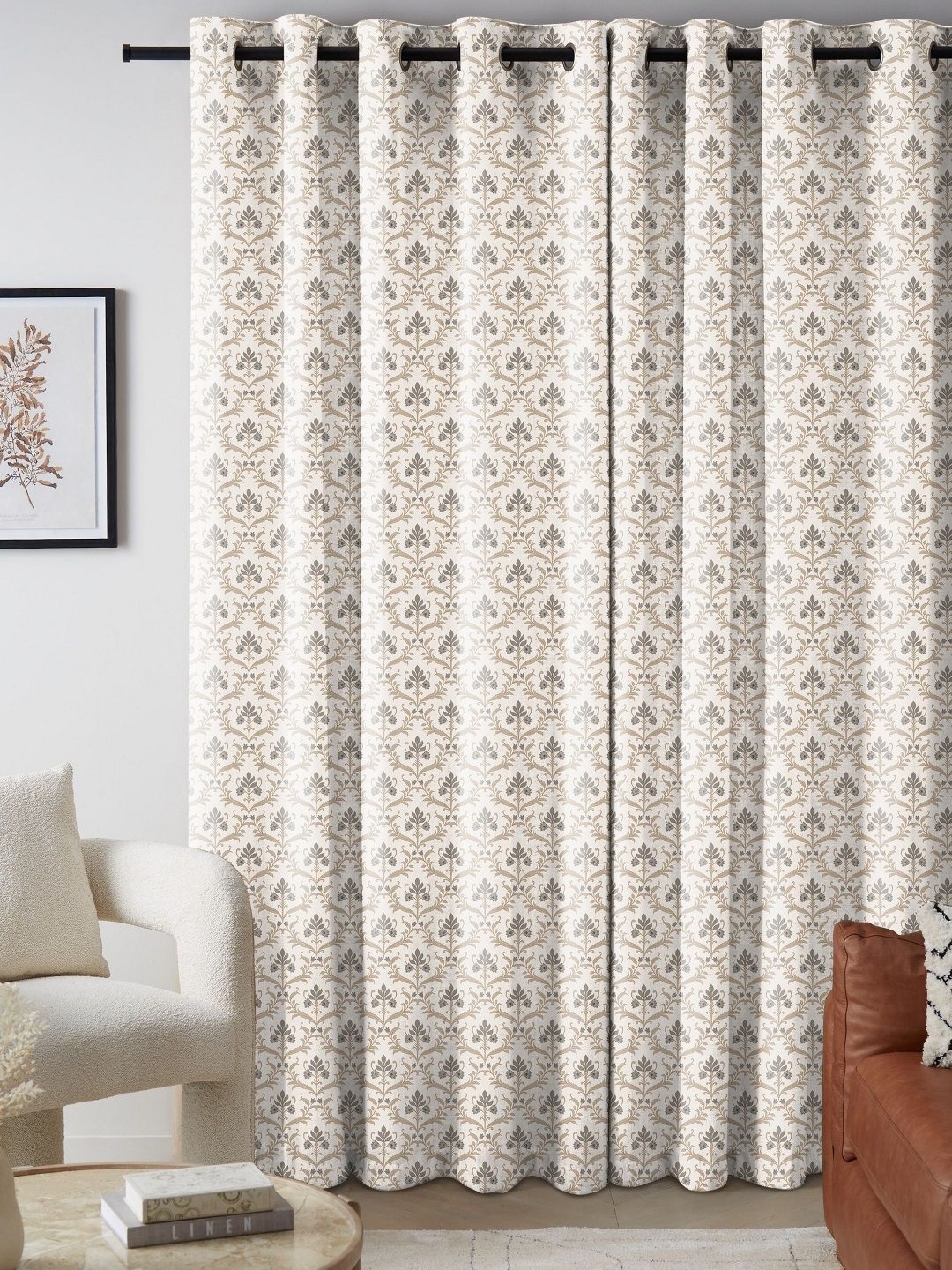 

CASABLEU Grey & Beige 2 Pieces Floral Printed Long Door Curtains