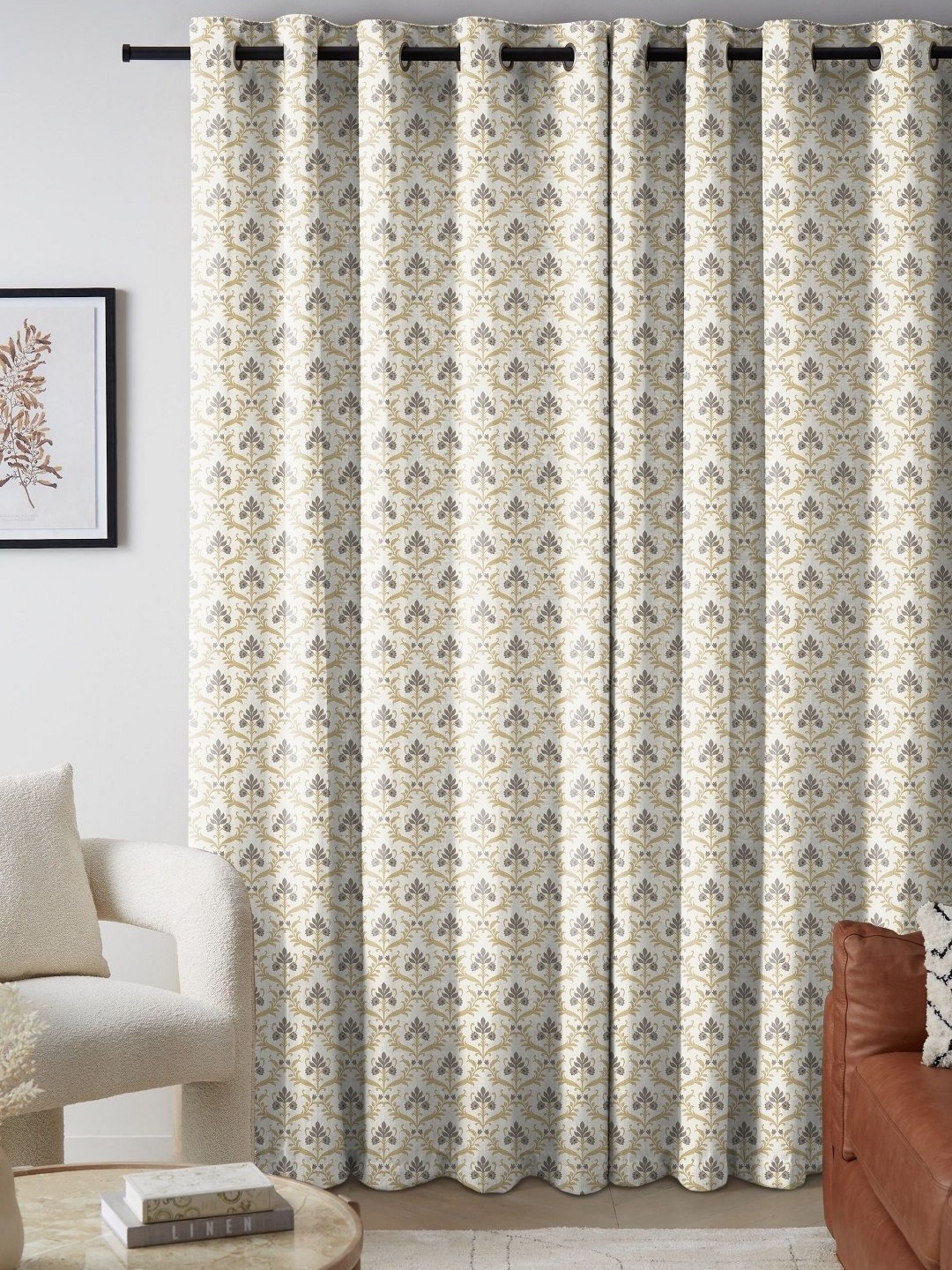 

CASABLEU Brown & Yellow 2 Pieces Geometric Long Door Curtain