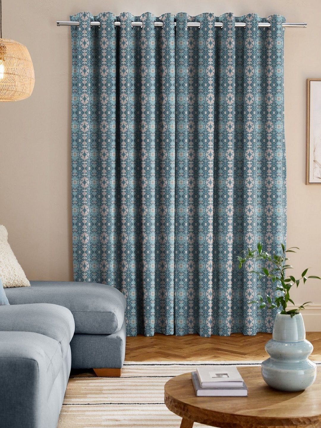 

CASABLEU Blue & Beige 2 Pieces Ethnic Motifs Printed Door Curtains