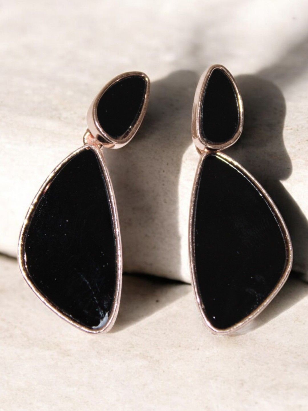 

Jolly Faces Gold-Plated Artificial Stones Studded Contemporary Drop Earrings, Black