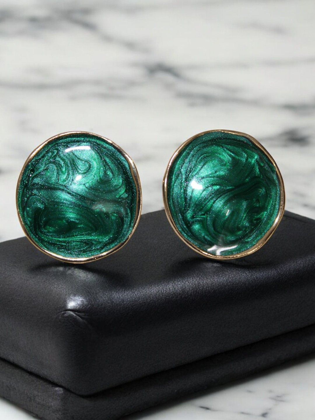 

Jolly Faces Gold-toned Artificial Stones Studded Circular Shaped Studs, Green