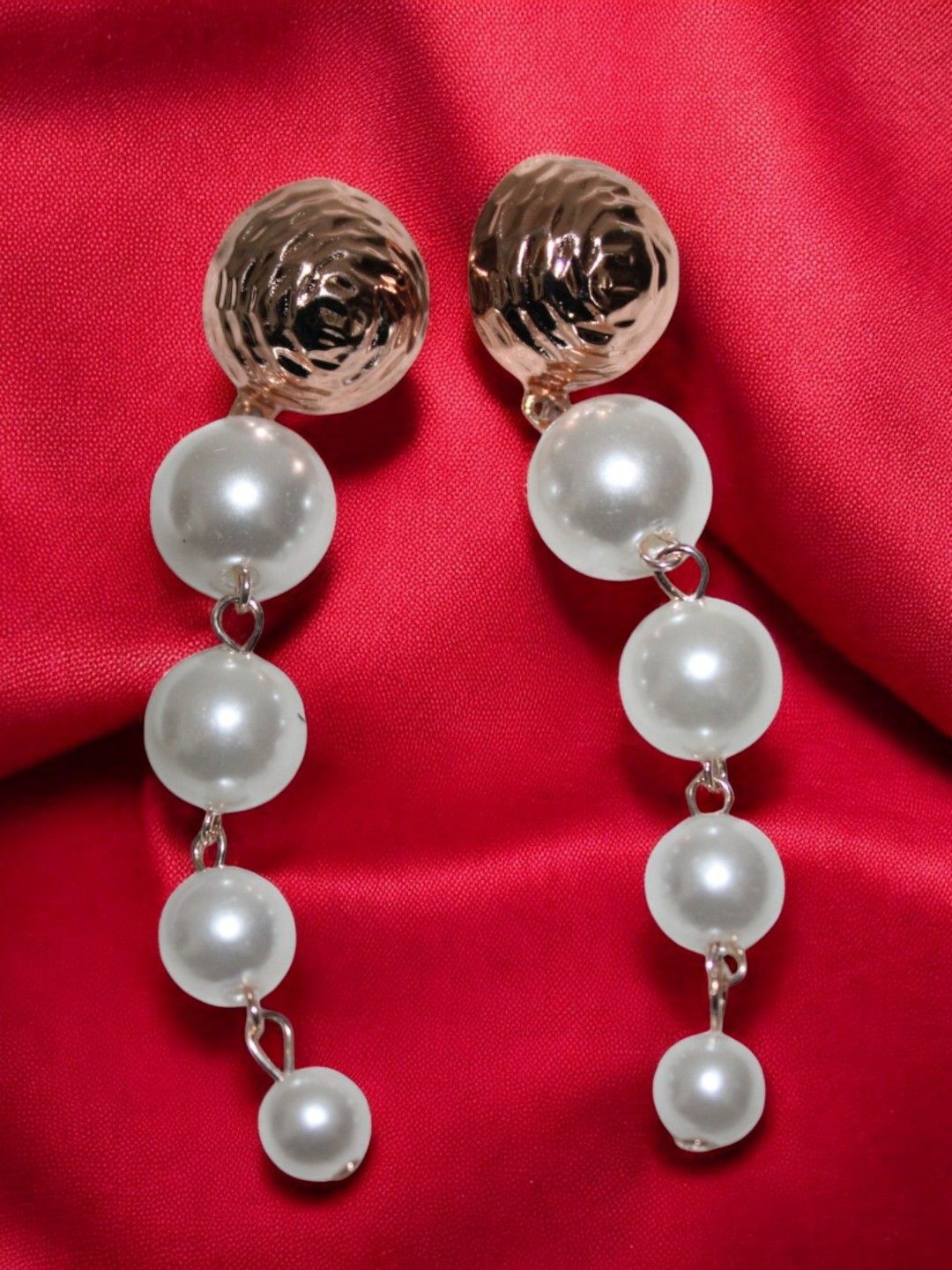 

Jolly Faces Rose Gold-Plated Pearls Beaded Spherical Shaped Drop Earrings, White