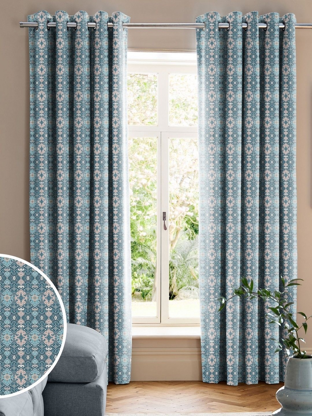 

CASABLEU Blue & White 2 Pieces Geometric Printed Long Door Curtains