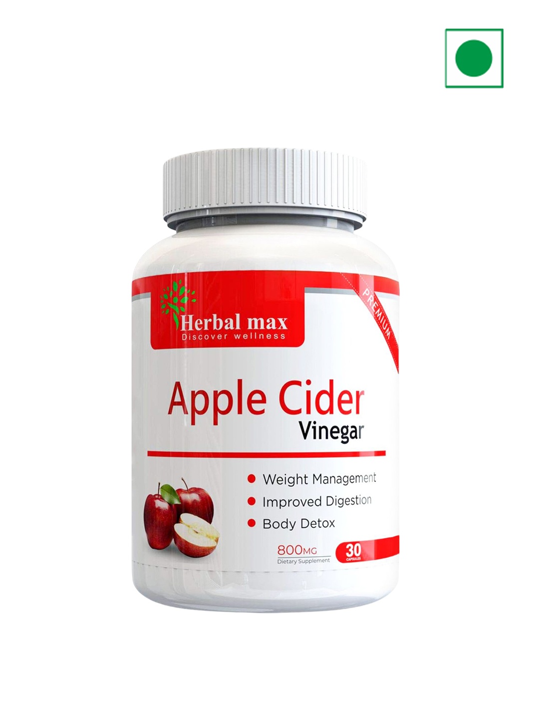 

Herbal max Apple Cider Vinegar 800 Mg Capsules - 30 Premium Quality Veggie Capsules, White