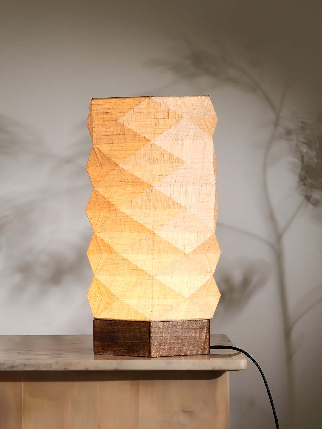 

FIG LumiHexa Beige & Brown Textured Wooden Cylindrical Shaped Table Lamp with Bulb