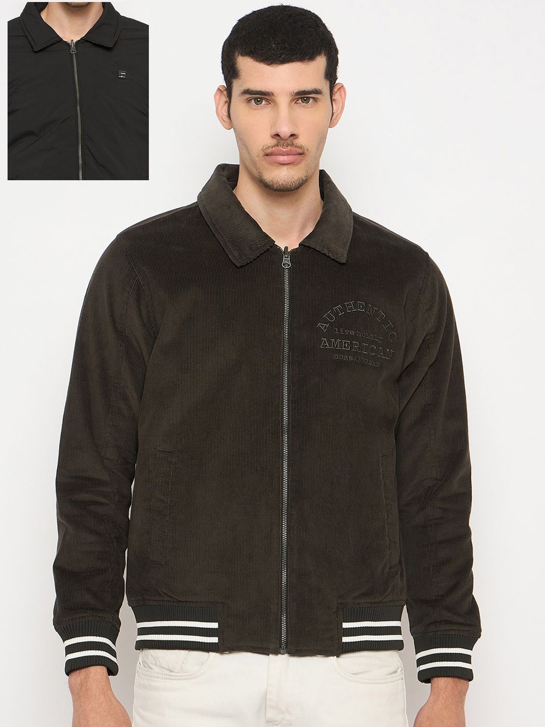

Duke Men Corduroy with Embroidered Reversible Jacket, Black