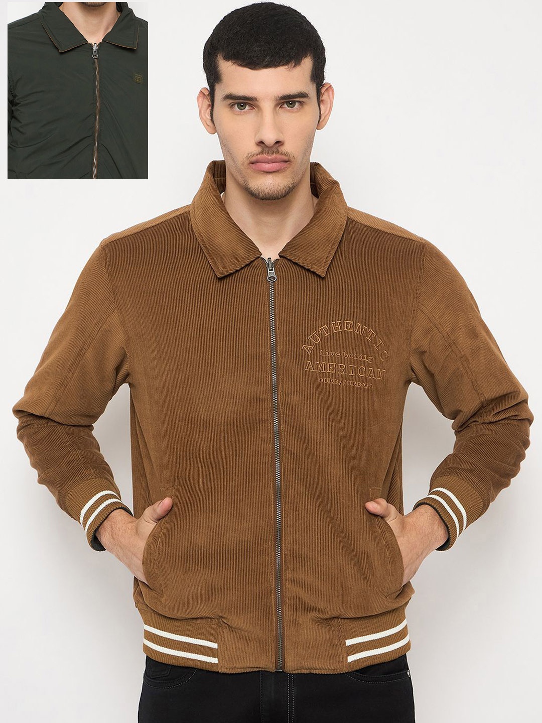 

Duke Men Corduroy with Embroidered Reversible Jacket, Brown