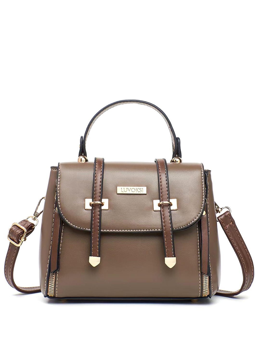 Luvoksi Women Solid Shopper Satchel Bag, Coffee brown
