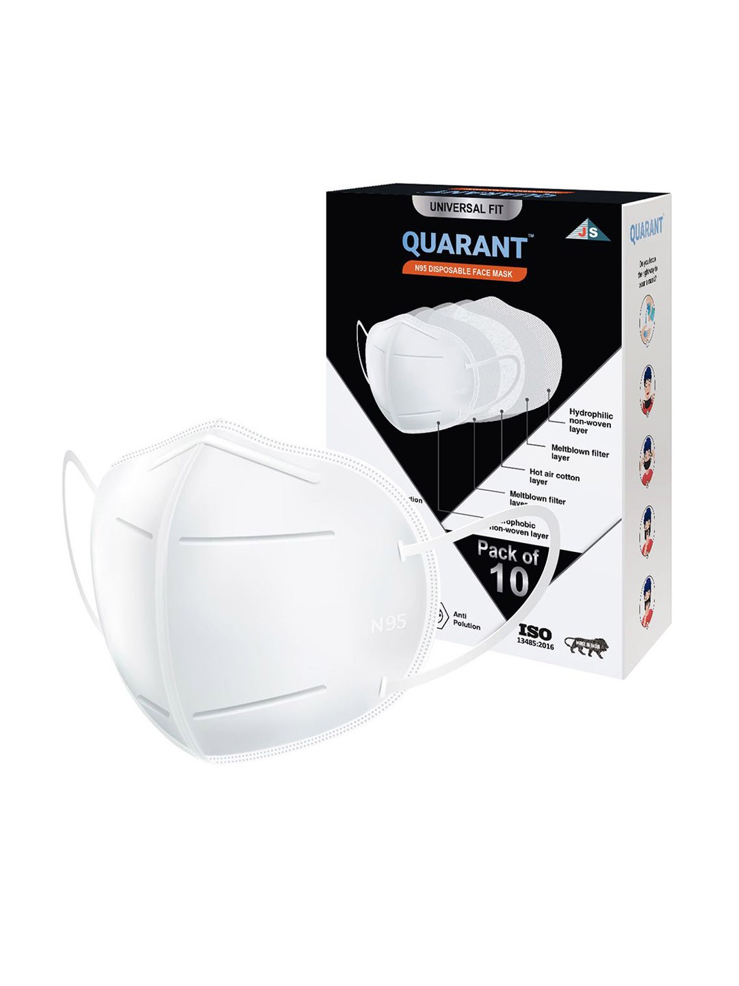 

QUARANT Pack Of 10 White 5 Ply Anti Pollution Face Masks