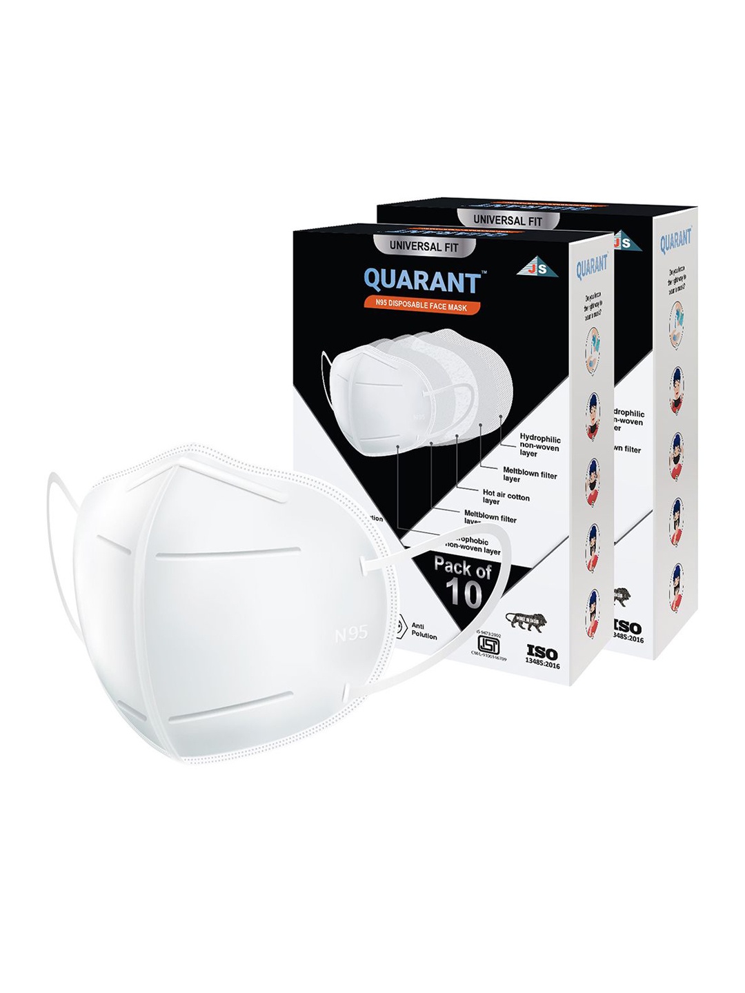 

QUARANT Pack Of 20 5 Ply Cup Anti Pollution Face Masks, White