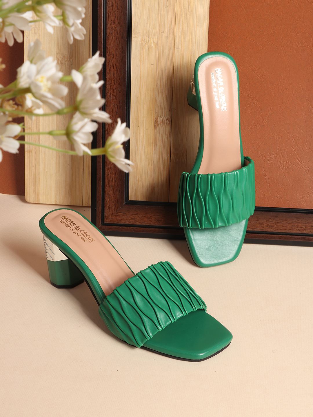 

madam glorious Textured Block Sandals, Green