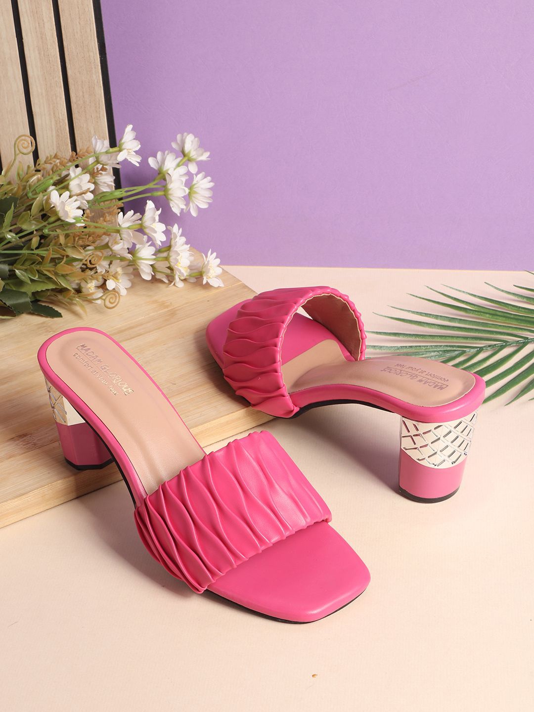 

madam glorious Textured Block Sandals, Pink