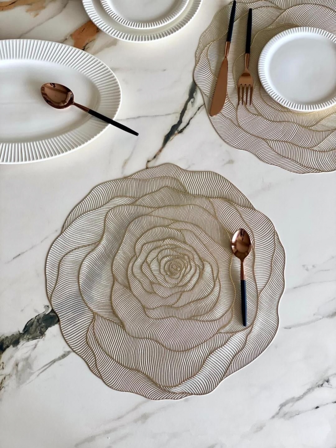 

Mason Home 6 Pieces Grey Heat Resistant Rose Textured Table Placemats, Gold