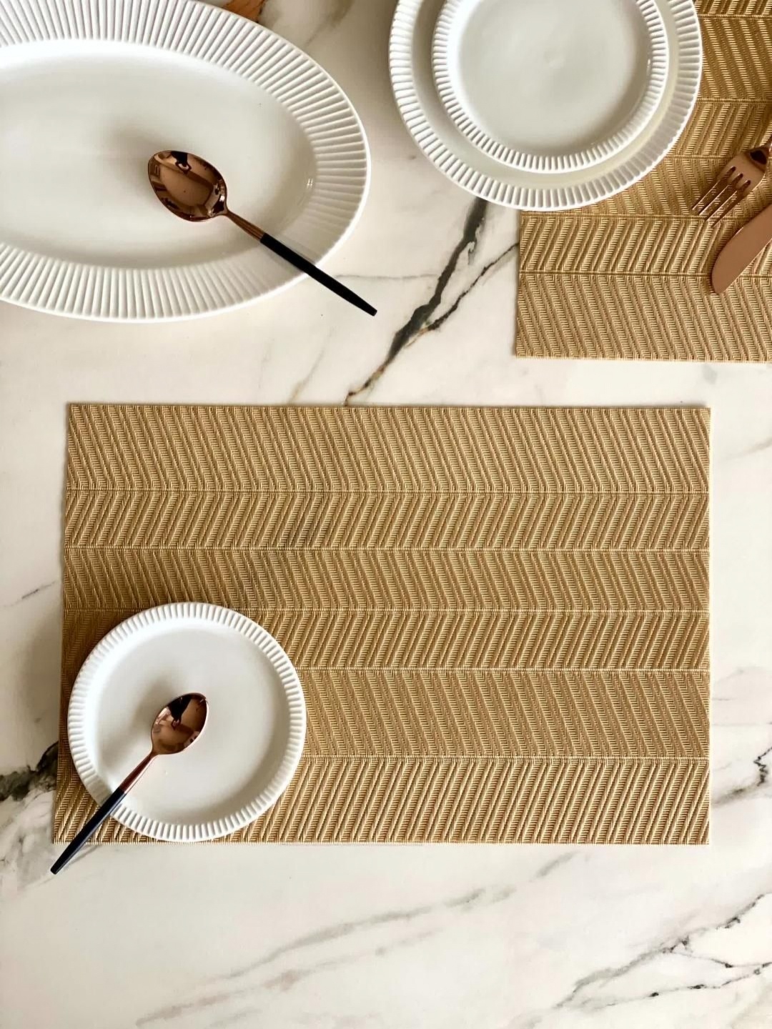 

Mason Home 6 Pieces Chevron Textured Rectangular Heat Resistant Table Placemats, Gold