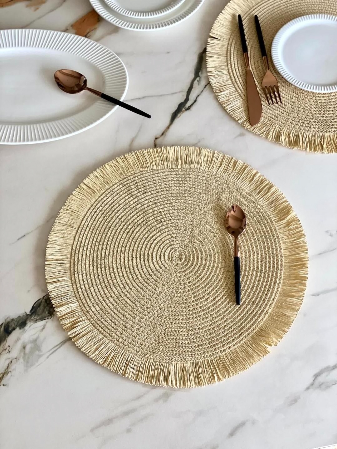 

Mason Home 4 Pieces Beige Textured Boho Circular Table Placemats