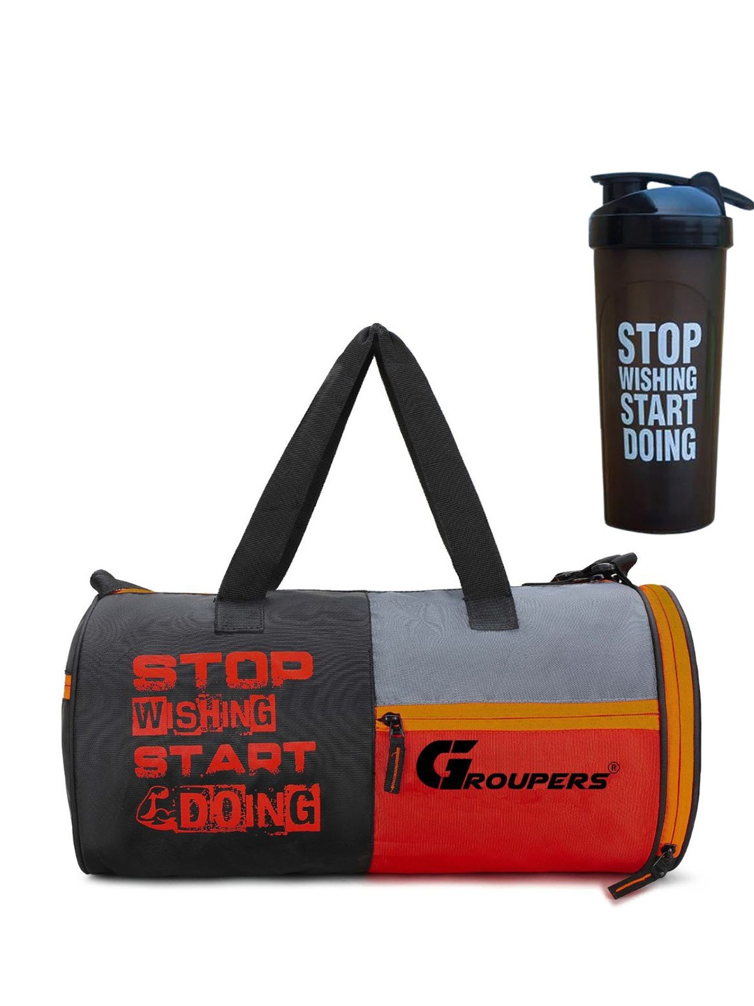 

GROUPERS Unisex Printed Medium Foldable Gym Duffel Bag With Shaker, Red