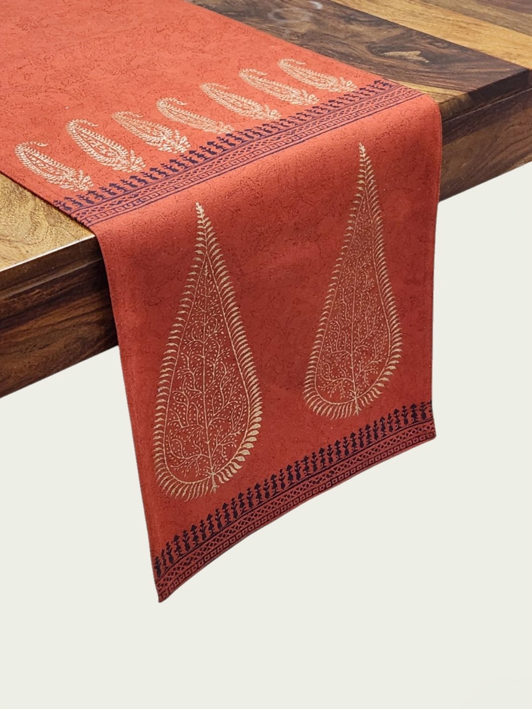 

DESIGN GAATHA Orange-Colord & Beige Printed Canvas Cotton 6-Seater Table Runner