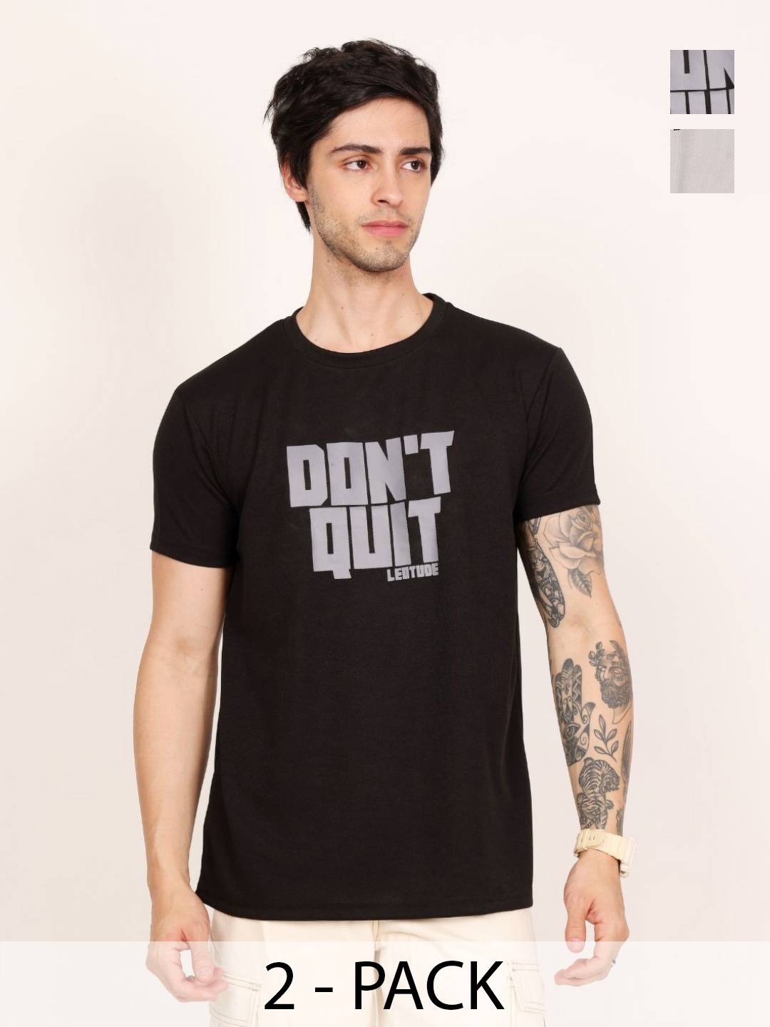 

Leotude Men Pack Of 2 Typography Printed Round Neck T-shirts, Black