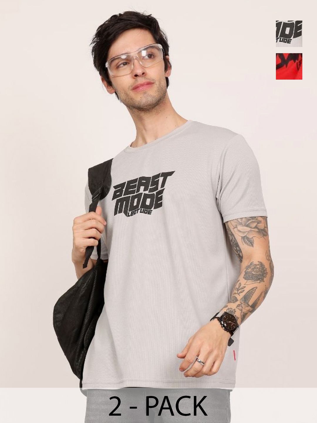

Leotude Men Pack Of 2 Typography Printed Round Neck T-shirts, Grey