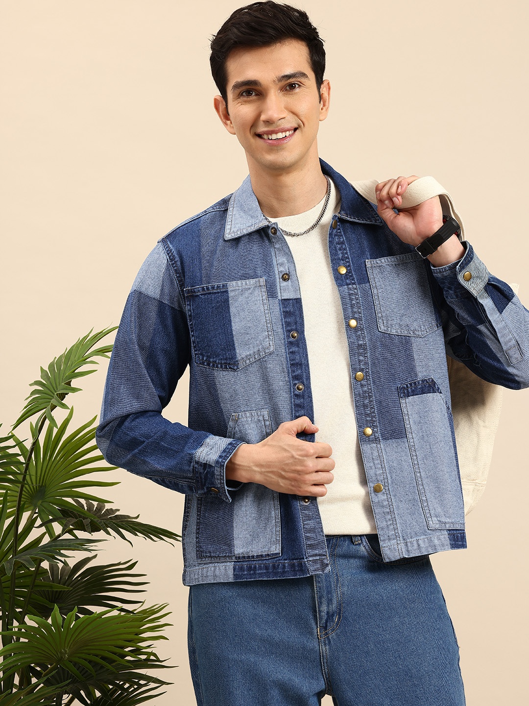 

Mast & Harbour Cutaway Collar Pure Cotton Shacket, Blue
