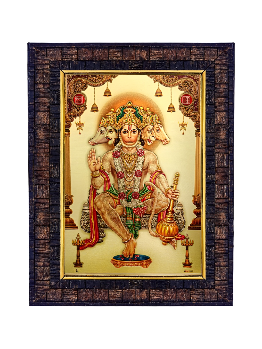 

Hawai Gold-Toned & Brown Panchmukhi Hanuman Printed Wooden Wall Photo Frame