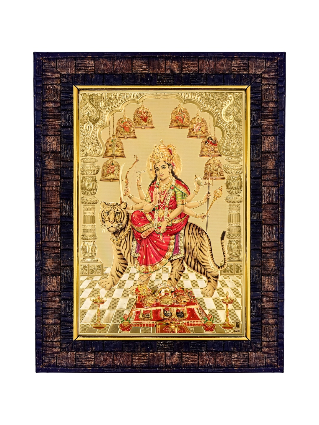 

Hawai Gold Toned Wooden Shree Nav Durga Sherawali Religious Photo Frame