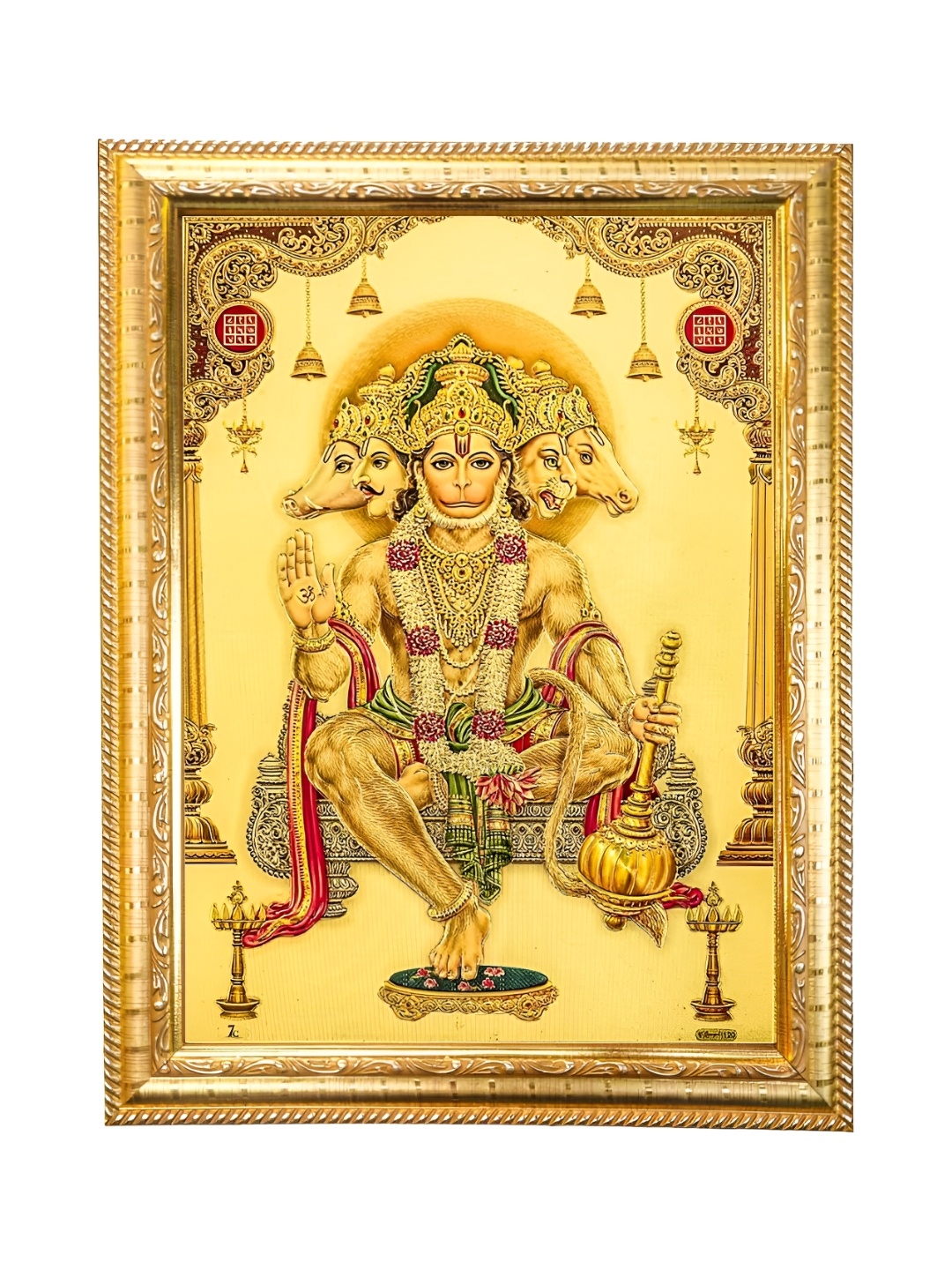 

Hawai Yellow Gold Plated Panchmukhi Hanuman Bajrangbali Wall Hanging Photo Frame