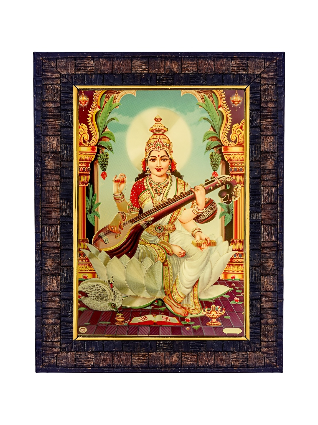 

Hawai Gold-Toned & Brown Goddess Saraswati Wooden Wall Photo Frame