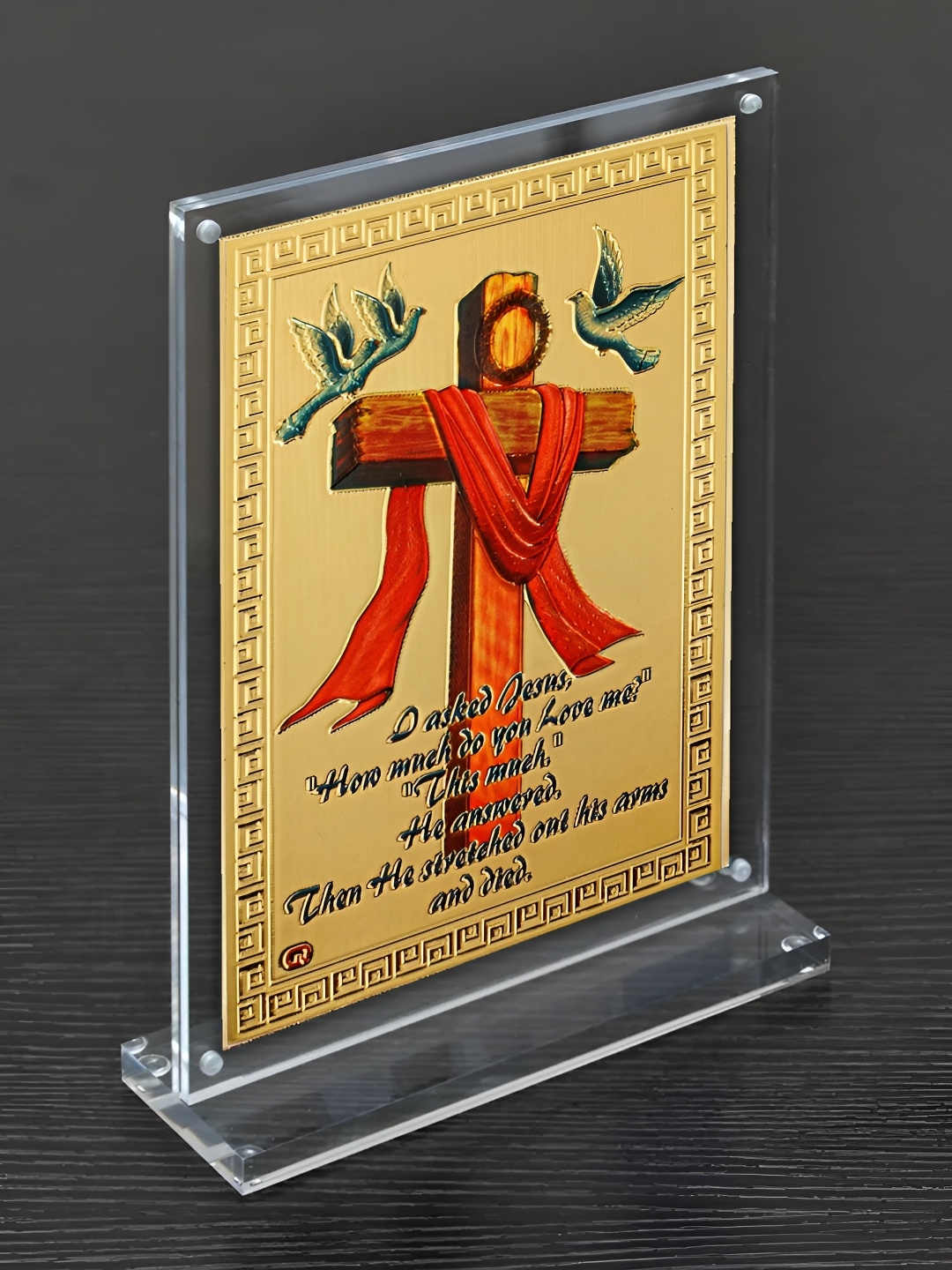 

Hawai Gold-Toned & Red Jesus Cross with Quote Acrylic Wall Photo Frame