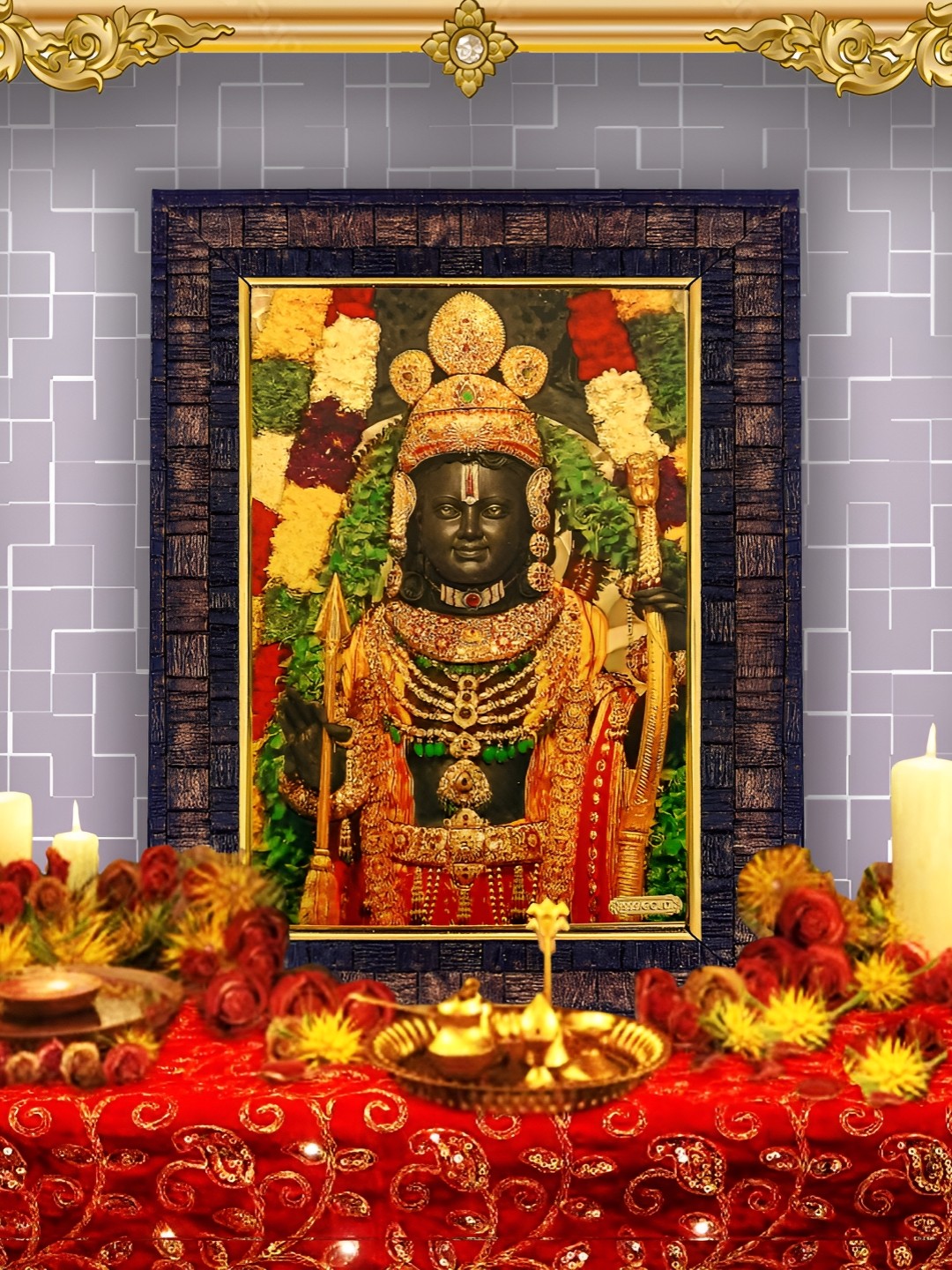 

Hawai Gold-Toned and Brown Lord Ram Lalla Wooden Table Photo Frame