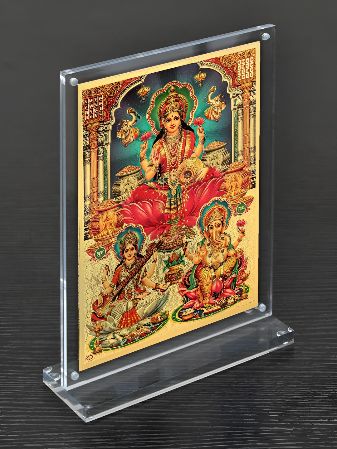 

Hawai Gold Plated Goddess Maha Laxmi Saraswati Ganesh Acrylic Wall Photo Frame