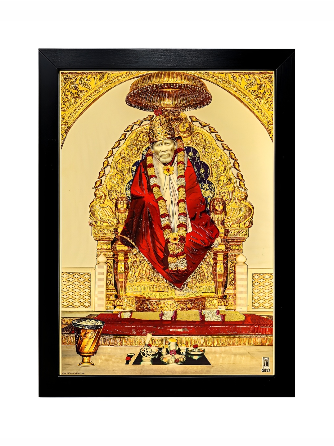

Hawai Gold-Toned Shirdi Sai Baba Wall Hanging Religious Wooden Wall Photo Frame