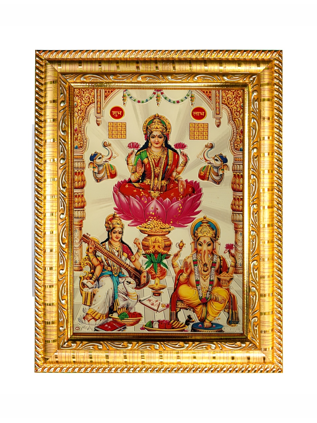 

Hawai Gold Plated Ganesh Laxmi and Saraswati Wooden Wall Photo Frame