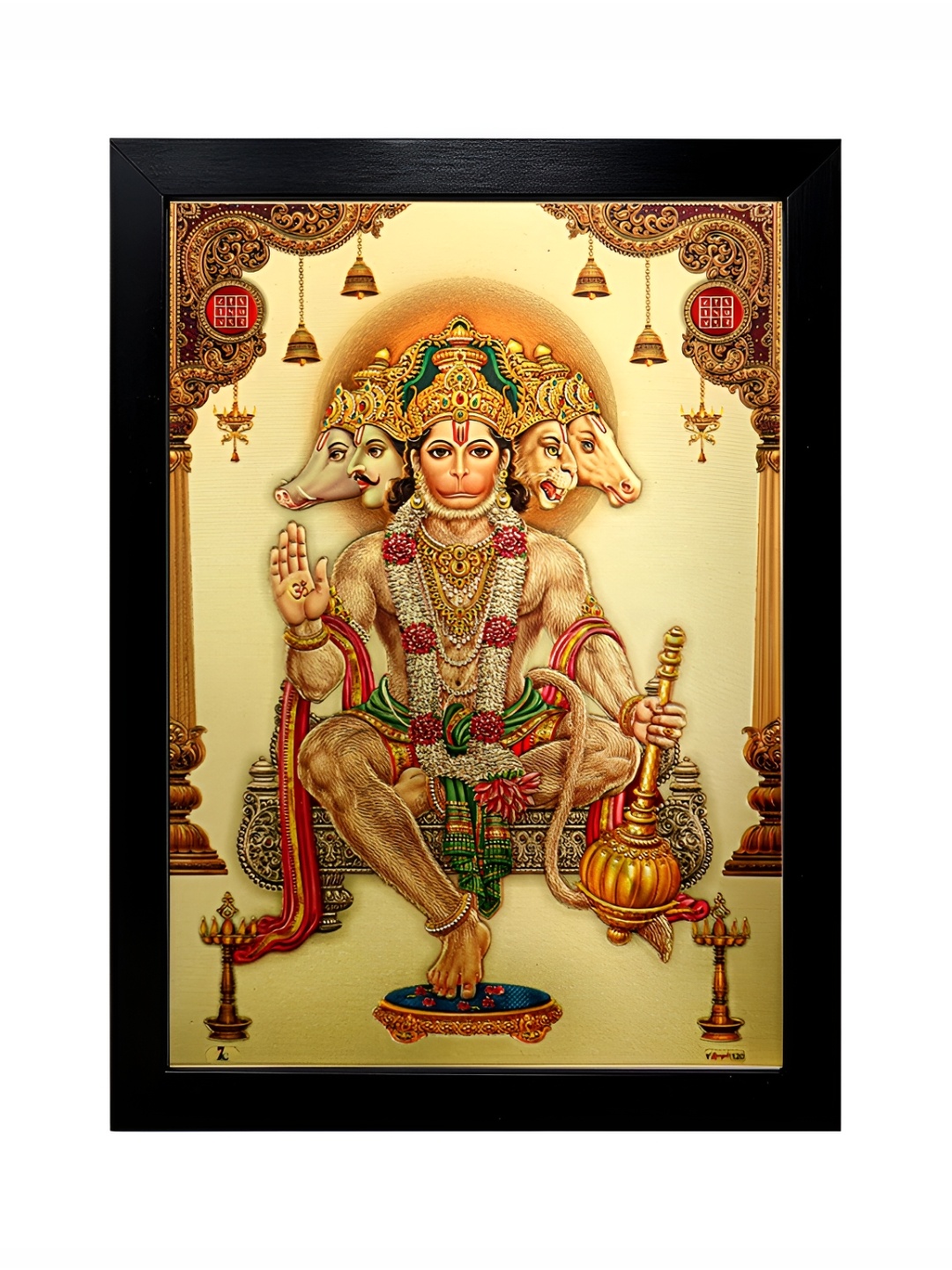 

Hawai Gold-Toned & Red Panchmukhi Hanuman Bajrang Bali Wooden Wall Photo Frame