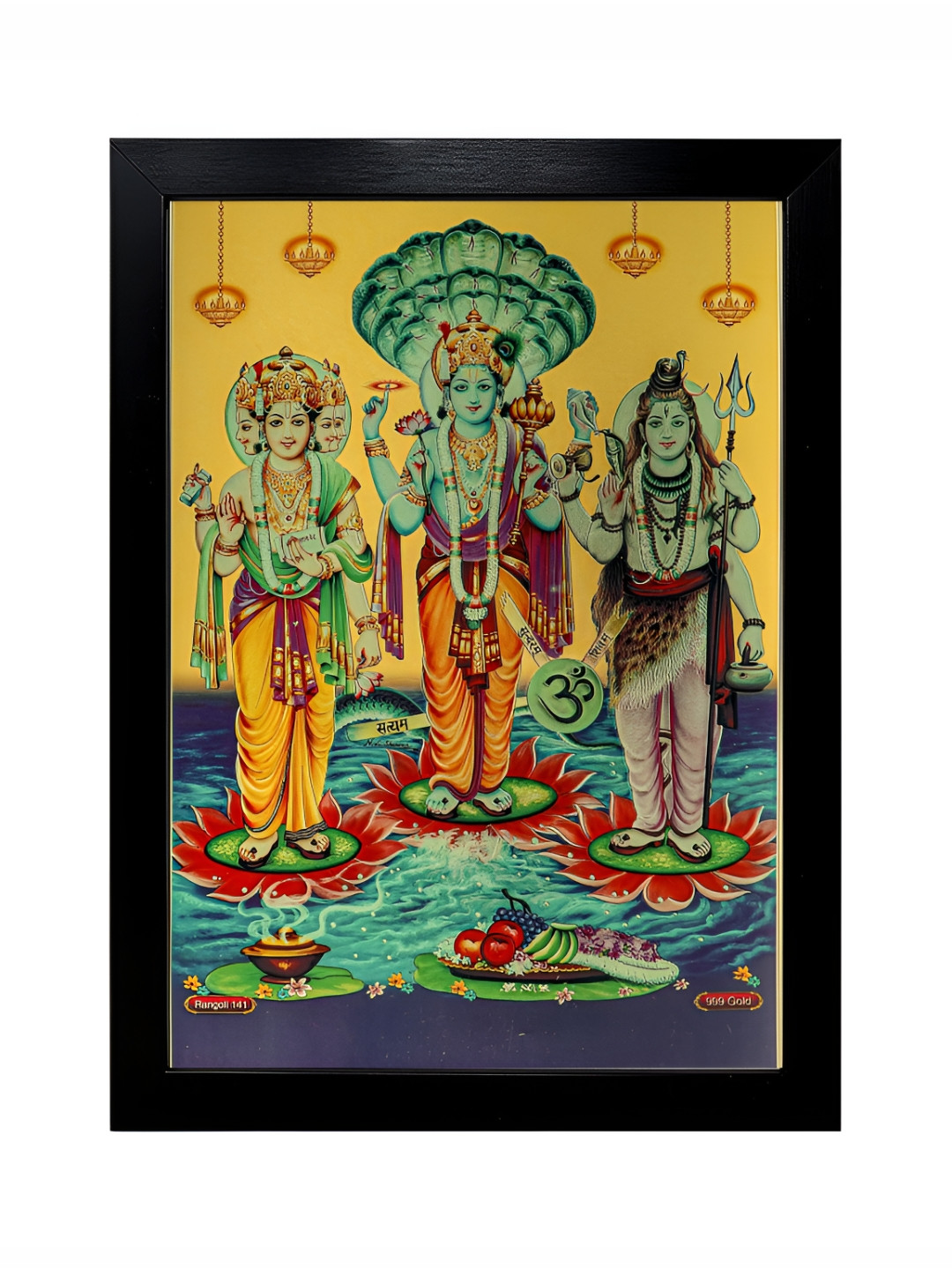 

Hawai Gold-Toned & Green Lord Bramha Vishnu Mahesh Wooden Photo Frame