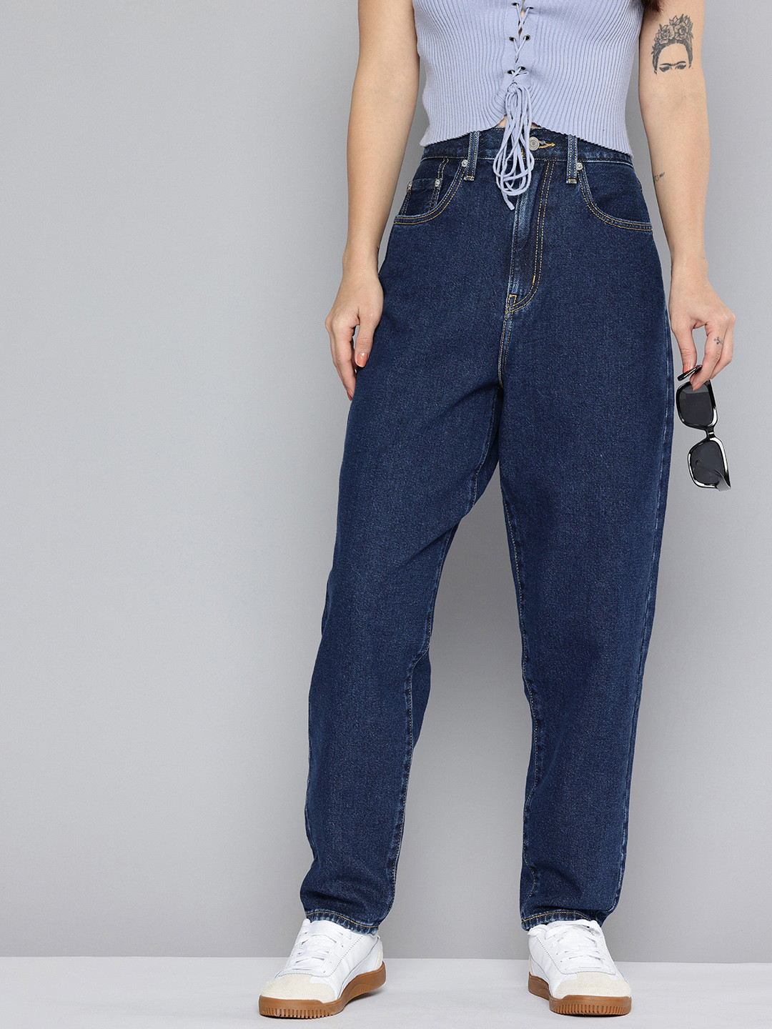 

Levis Women Pure Cotton Loose Tapered Fit High-Rise Jeans, Blue