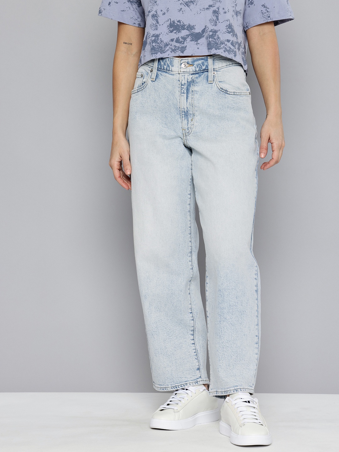

Levis Women Baggy Dad Fit Heavy Fade Stretchable Jeans, Blue