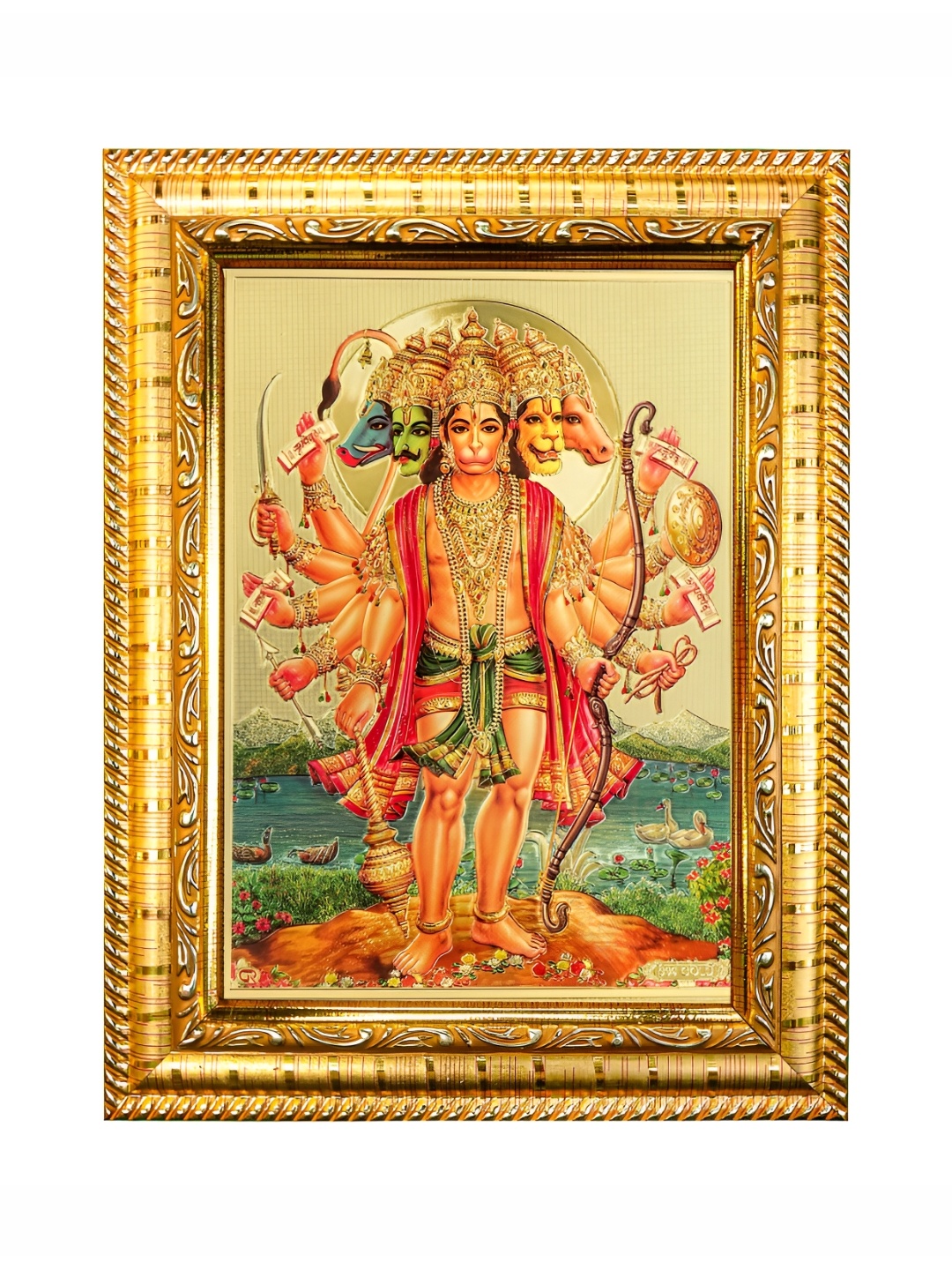 

Hawai Gold-Toned & Red Panchmukhi Hanuman Bajrang Bali Wooden Photo Frame