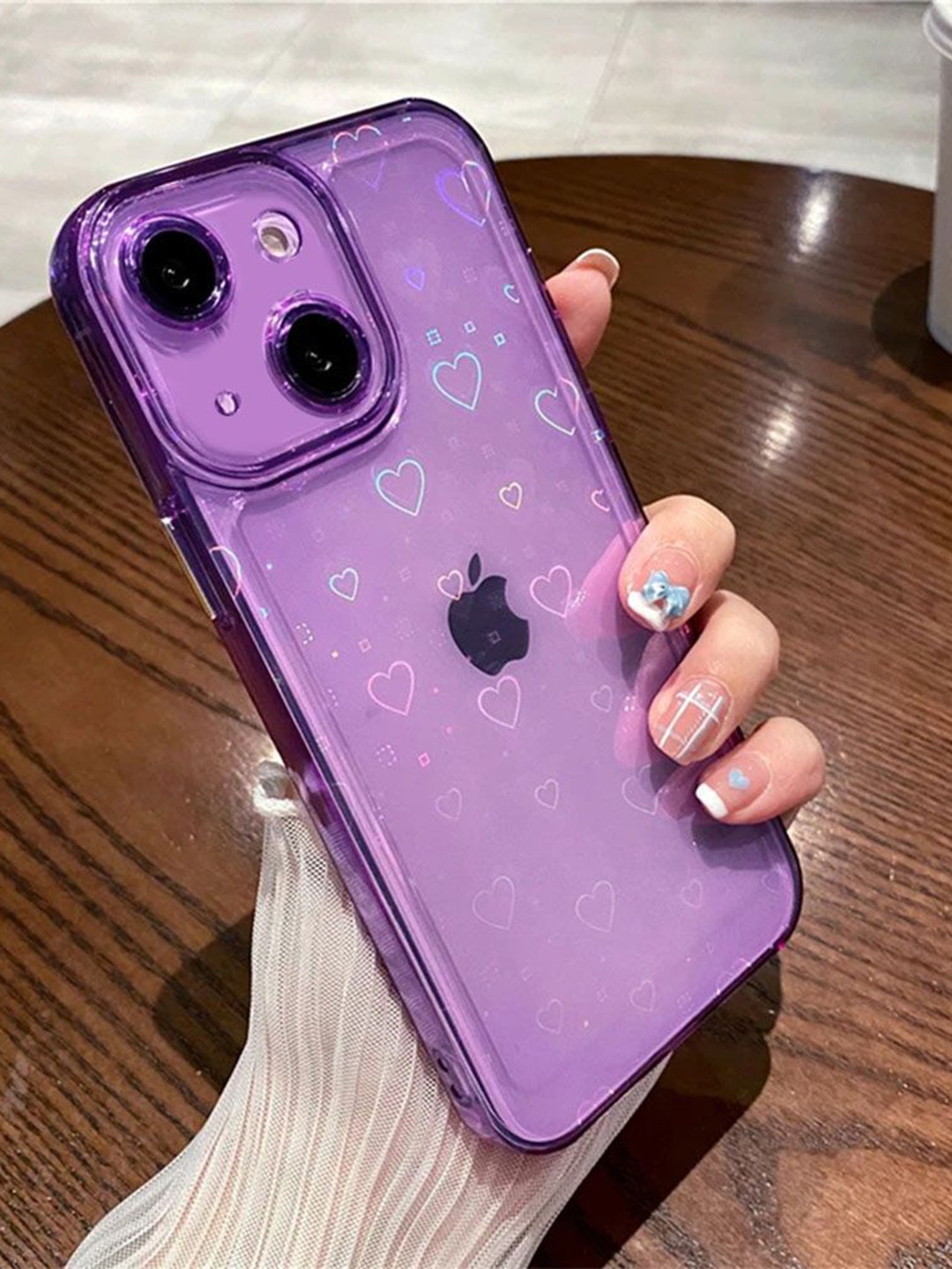 

Luxury Kase LK121 Abstract Printed iPhone 15 3D Laser Glitter Love Heart Back Case, Purple