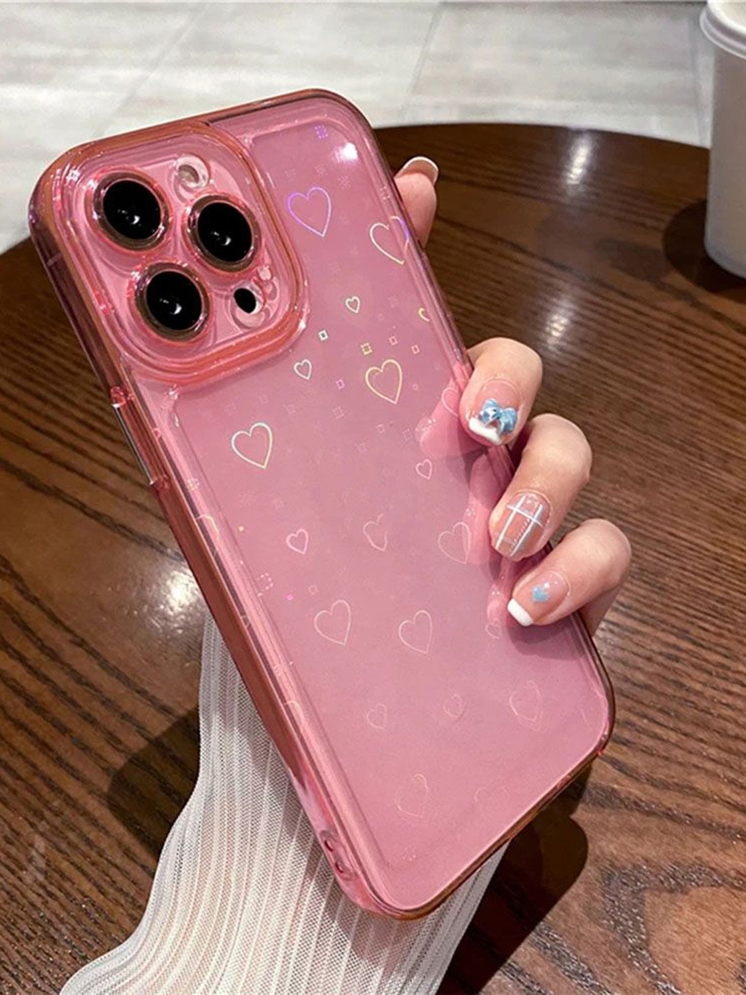 

Luxury Kase LK121 Abstract Printed iPhone 14 Pro Max 3D Laser Glitter Love Heart Back Case, Rose gold