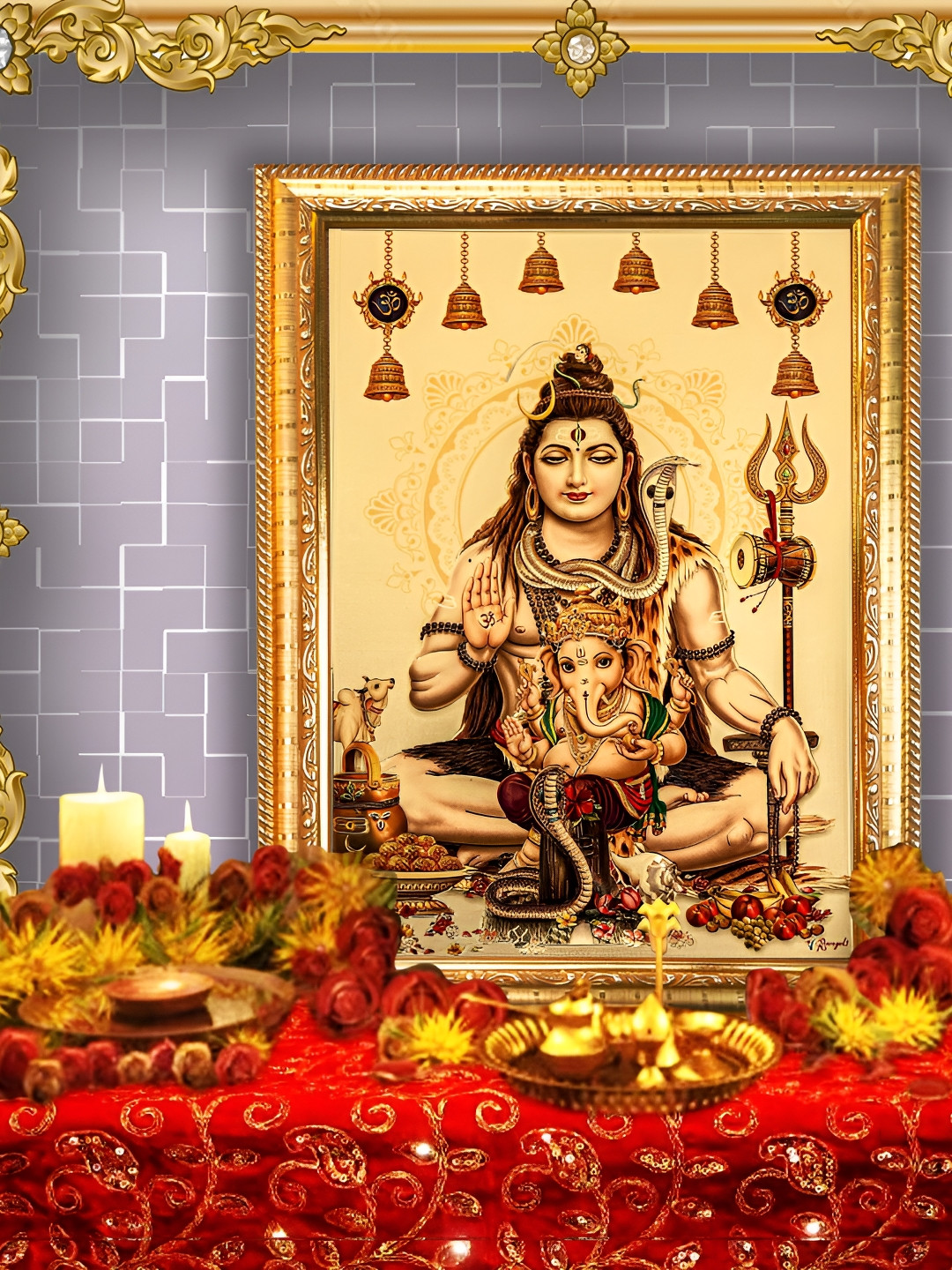 

Hawai Gold-Toned & Brown Lord Shiva Wooden Wall Photo Frame