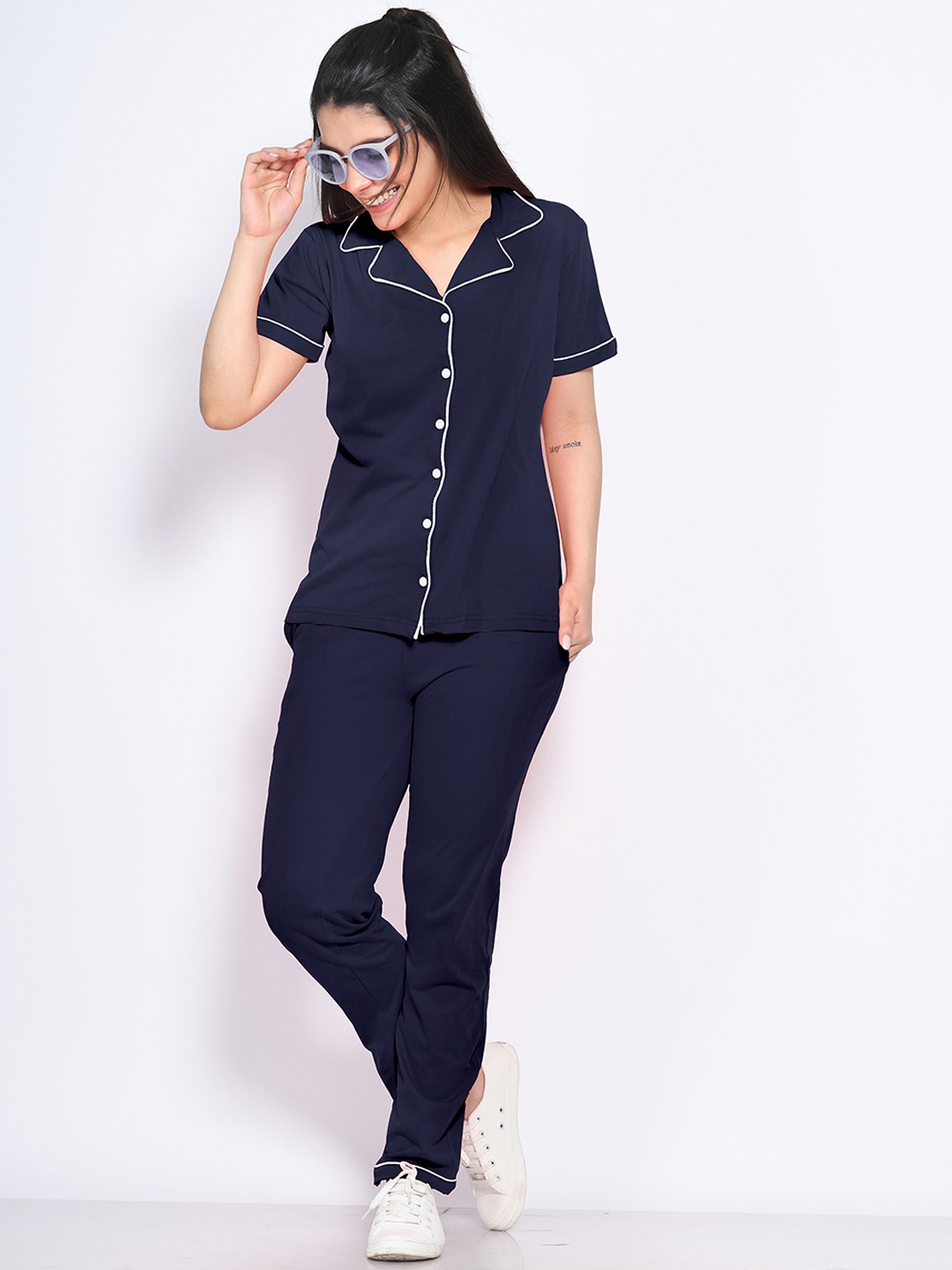 

NAP STORY Women Night suit, Navy blue