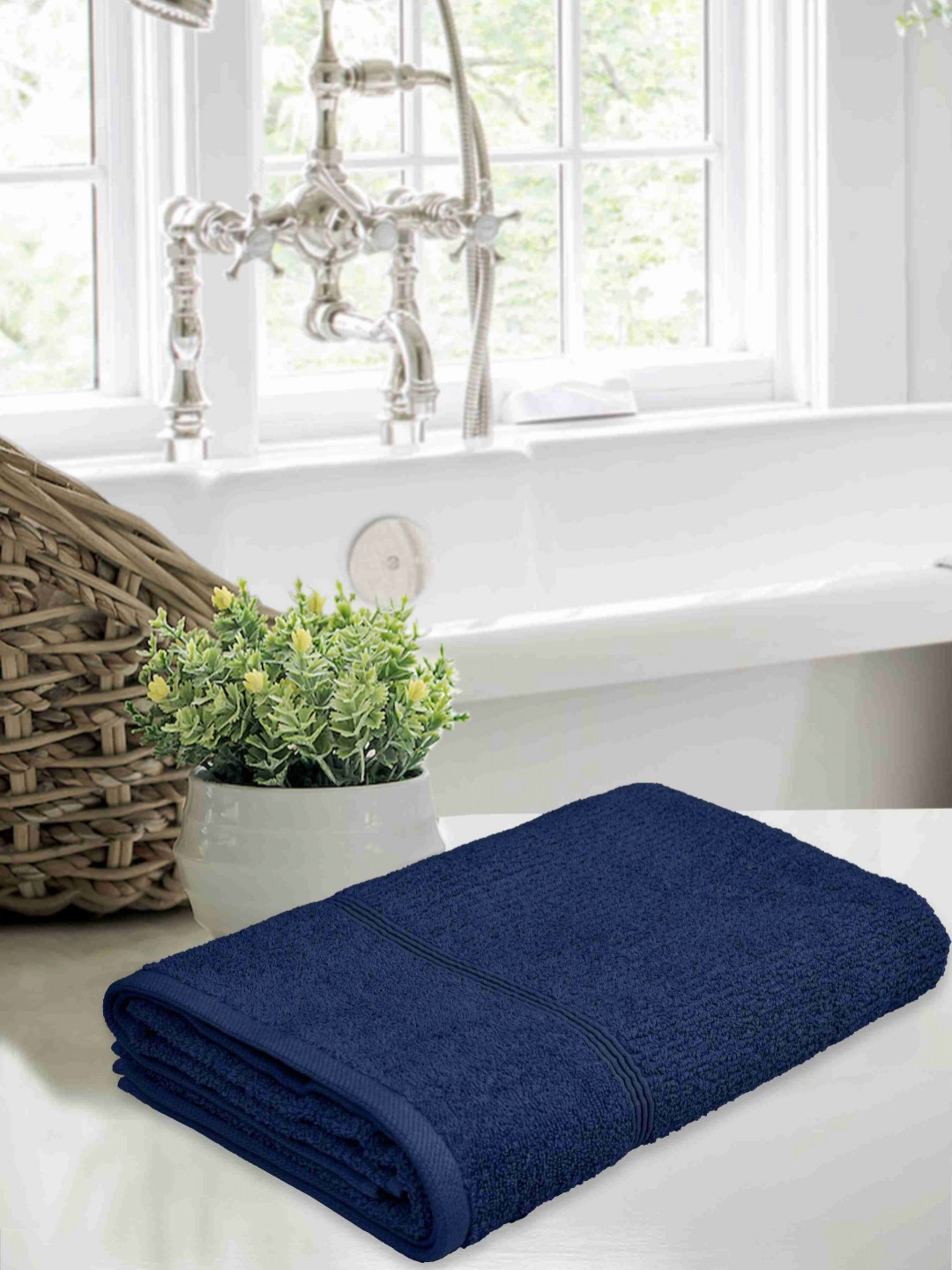

LERELIABLE Blue Cotton 400 GSM Bath Towel