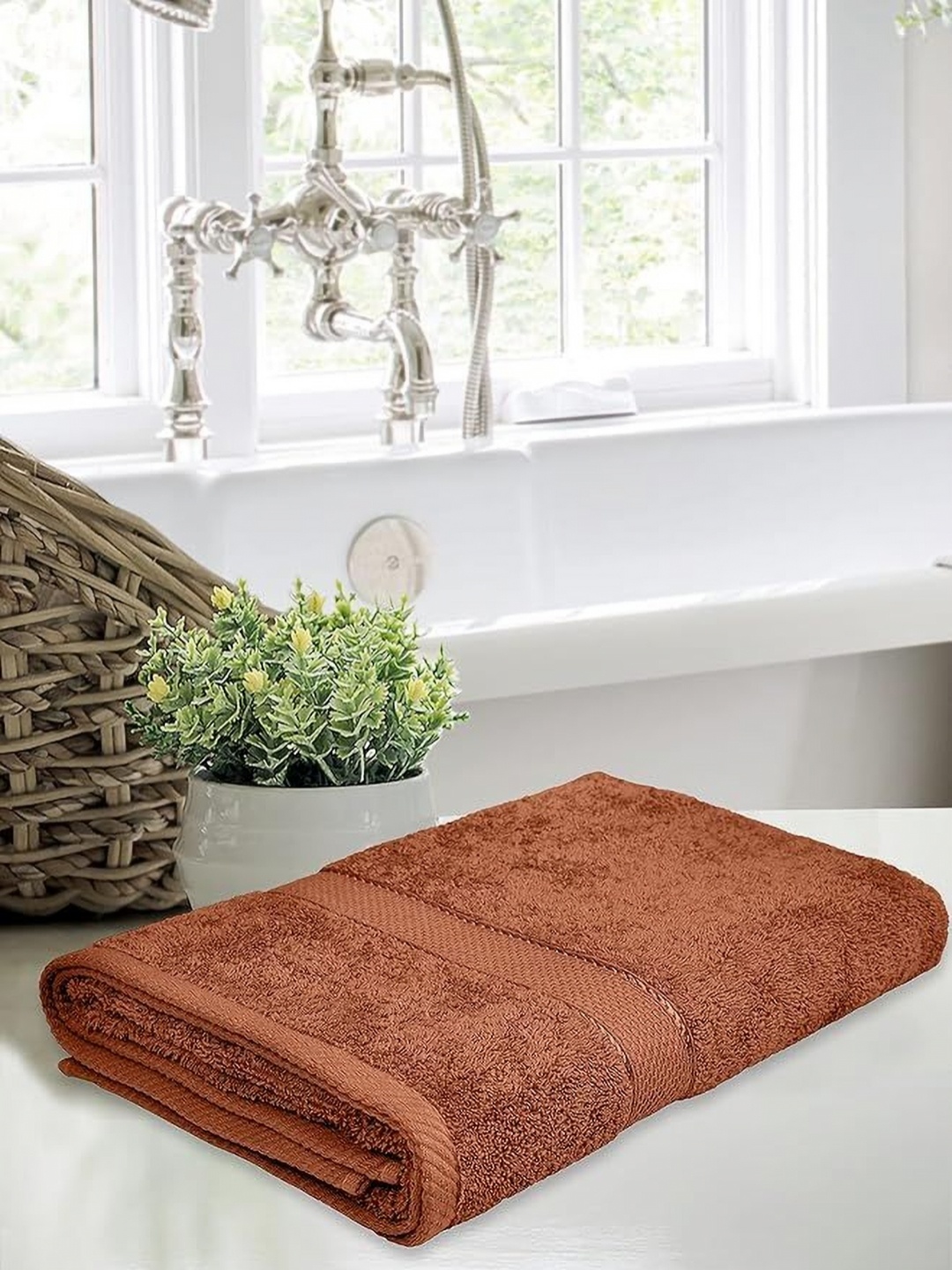 

LERELIABLE Brown Cotton 500 GSM Bath Towel