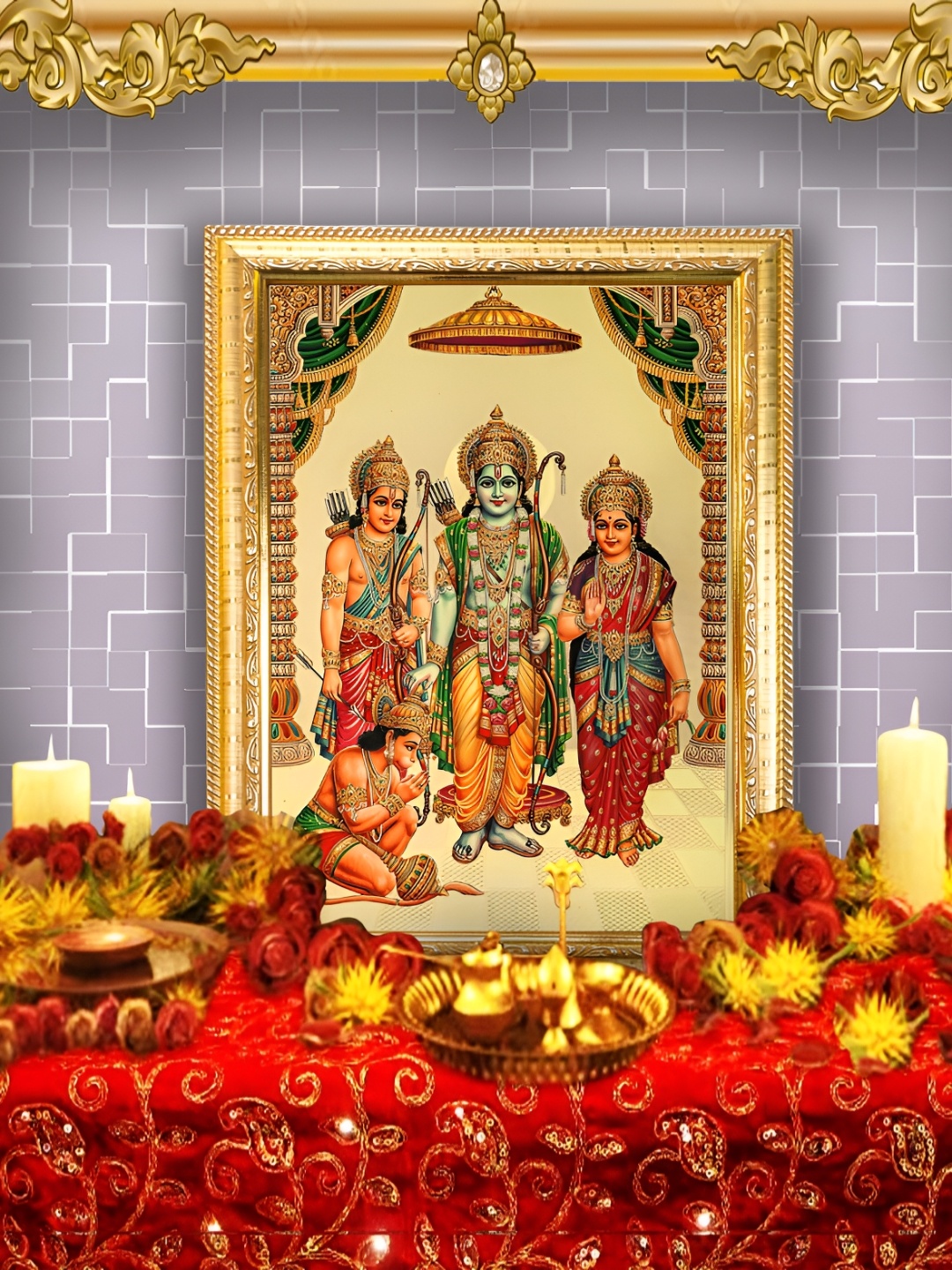 

Hawai Gold-Toned & Red Lord Sree Ram Wooden Photo Frame