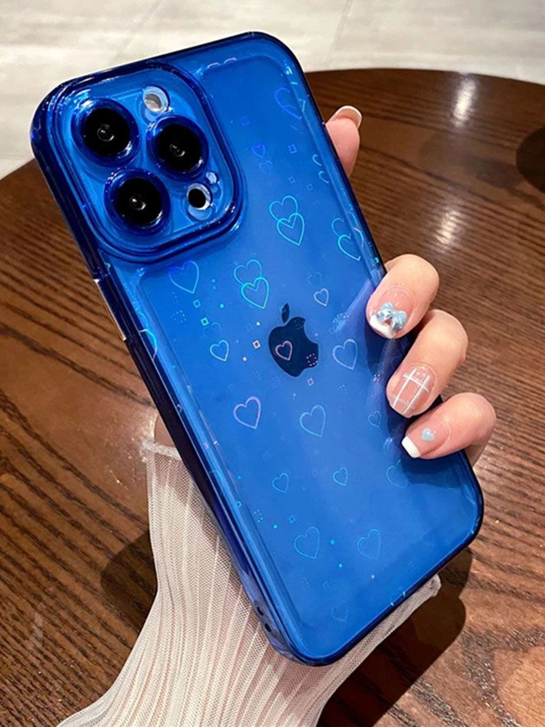 

Luxury Kase LK121 Abstract Printed iPhone 15 Pro 3D Laser Glitter Back Case, Navy blue