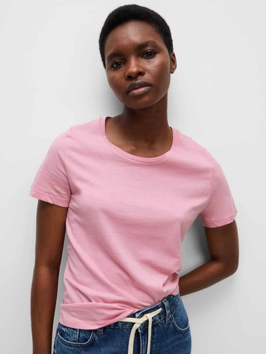 

Marks & Spencer Women Solid Cotton T-shirt, Pink