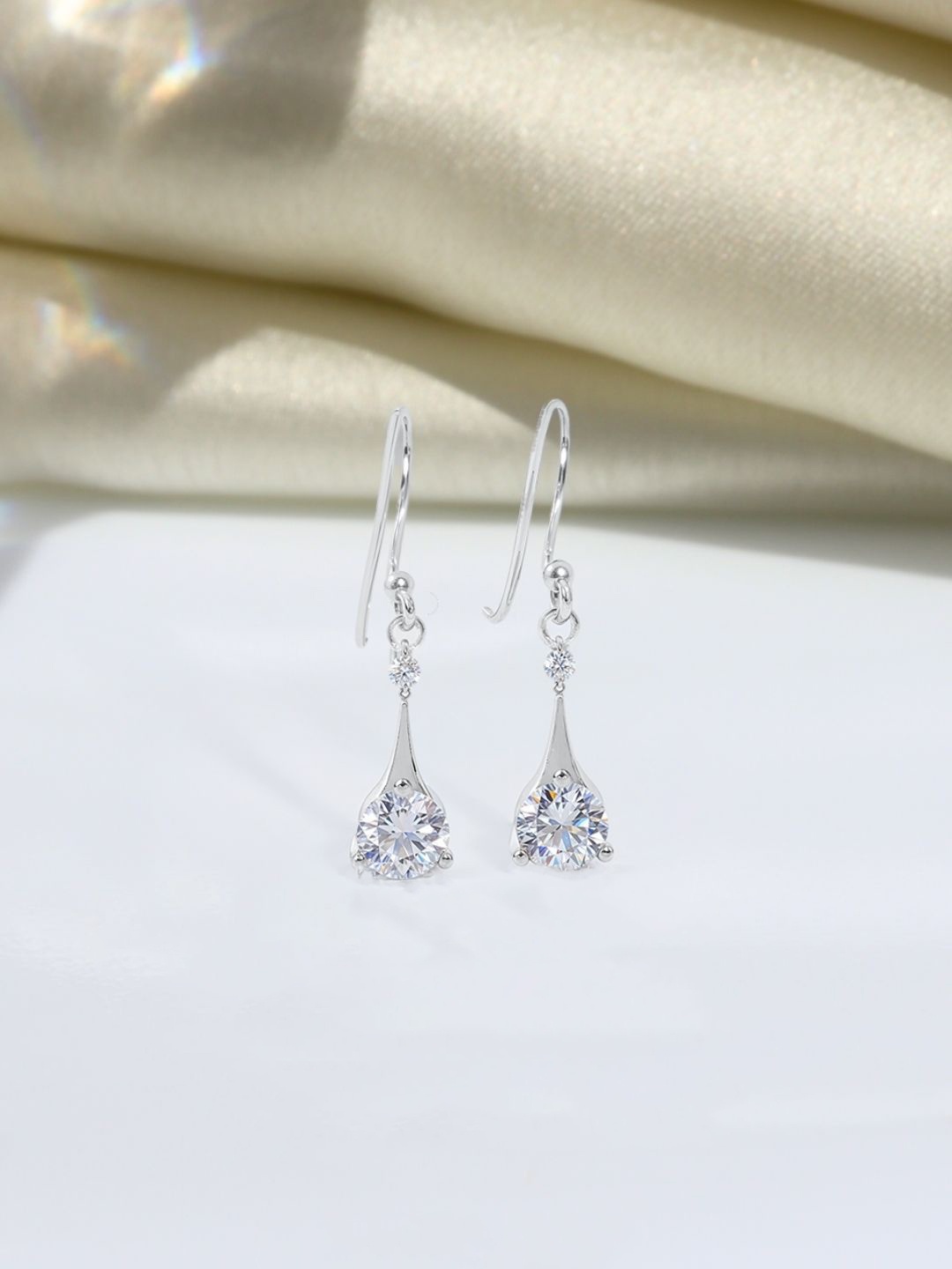 

HighSpark 925 Sterling Silver Plating Zircon Stones Studded Contemporary Drop Earrings