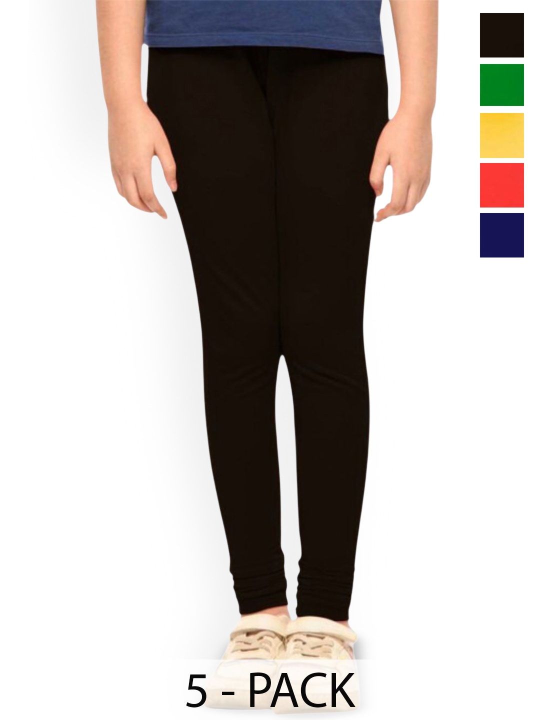 

FRENCH KLEIDER Girls Pack Of 5 Churidar Length Leggings, Black